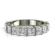 Demi-alliance 10 diamants naturels princesses 2.00 carat or blanc Lucia